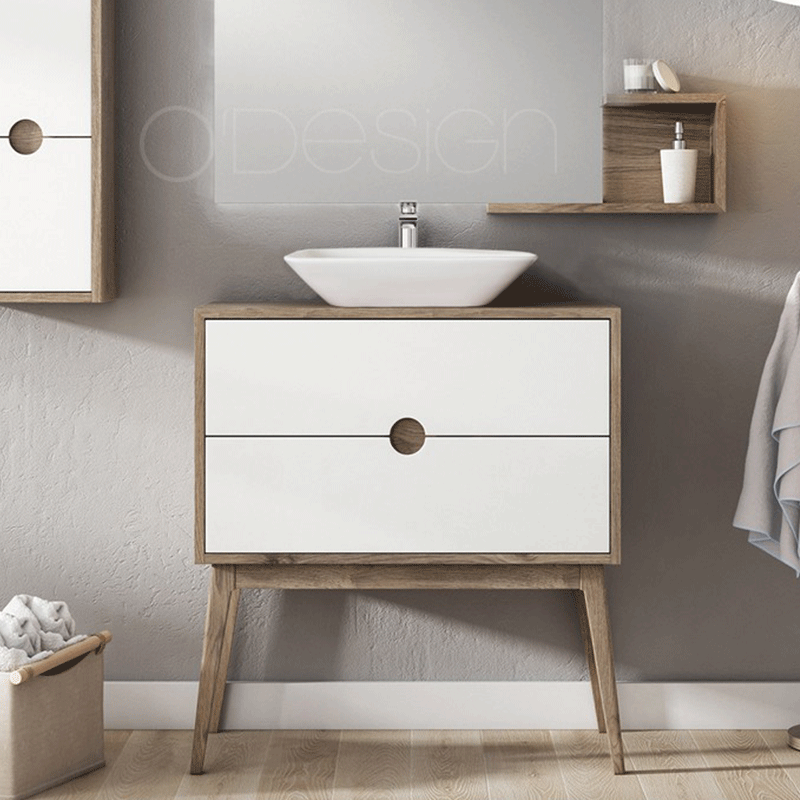 Meuble 2 tiroirs pour simple vasque 80 cm blanc - Baltic