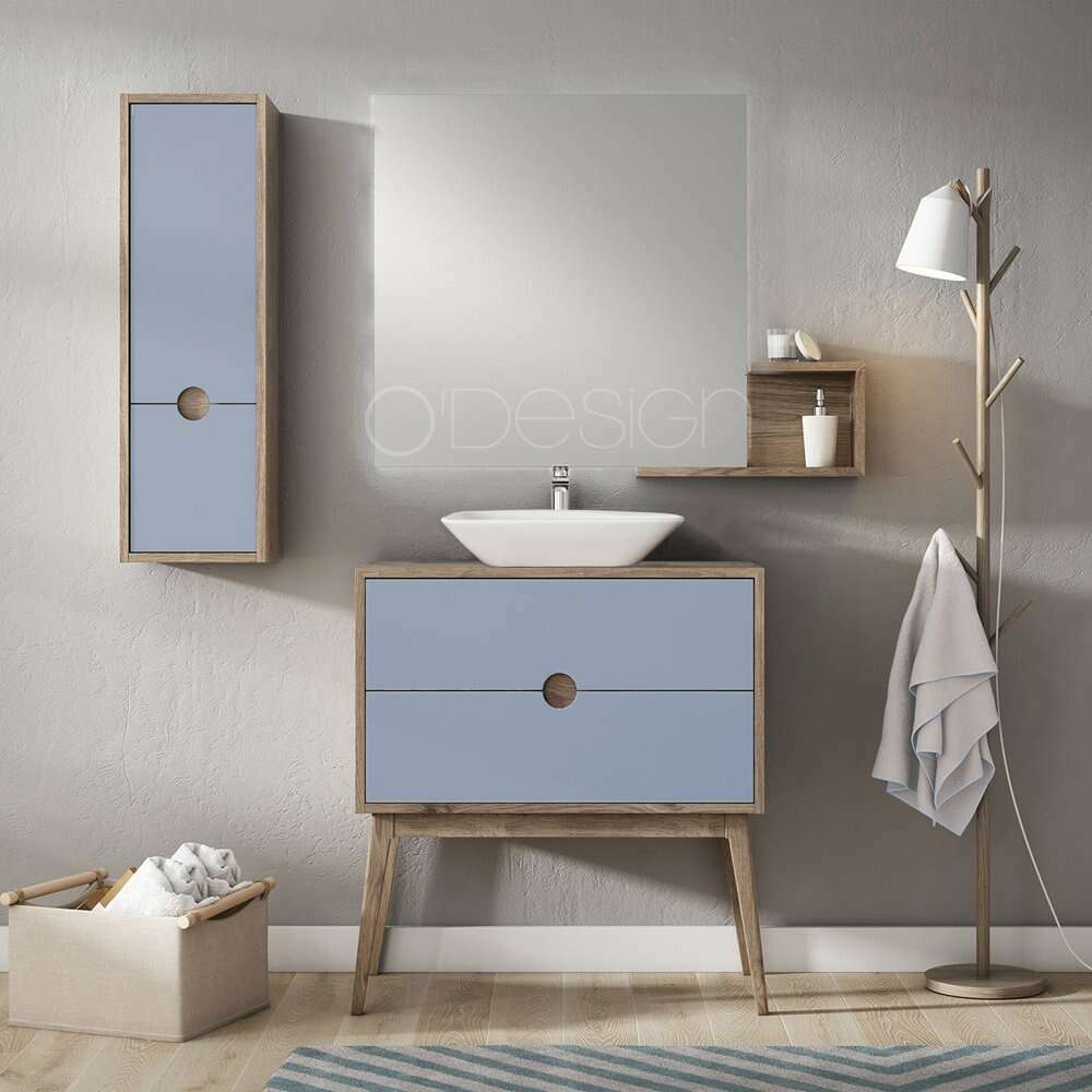 Meuble simple vasque de 80 cm 2 tiroirs bleu - Baltic