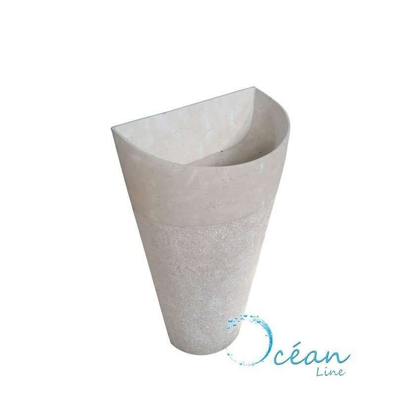 Vasque sur pied semi-circulaire en marbre crème 50 cm - Carla