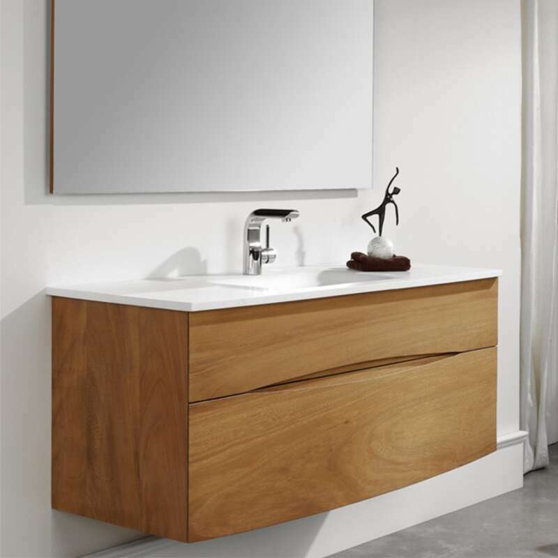 Meuble suspendu avec vasque intégrée en solid surface 90 cm - Iroko