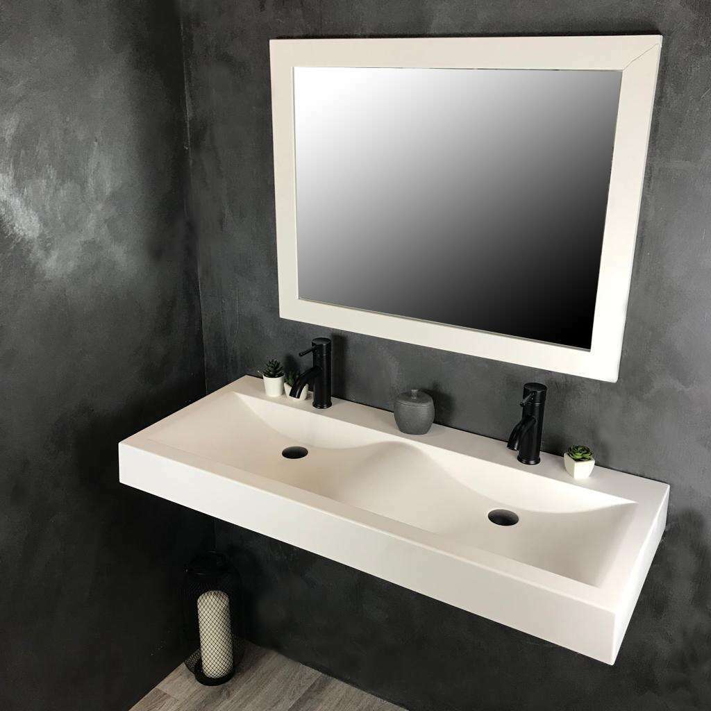 Double vasque à poser ou à suspendre 120 cm en Pierre de synthèse - Eva