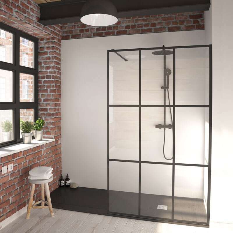 Paroi de douche fixe SINGLE BLACK noir en verre trempé 8 mm sérigraphié