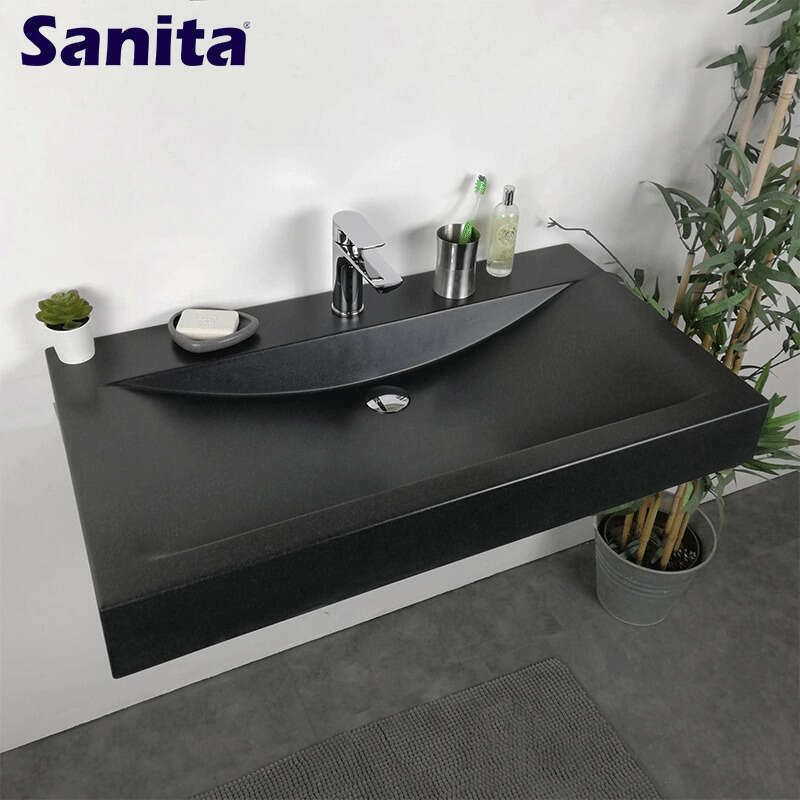 Vasque à poser ou à suspendre Noir 90 cm en Pierre de synthèse - Eva