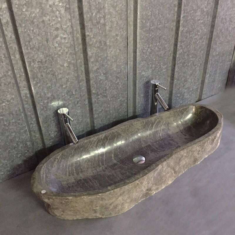 Vasque à poser en pierre de rivière 90/100 cm, Galéo XXL